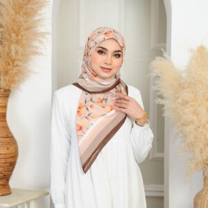 Floral Printed Square Silk Scarf – Peach Bloom